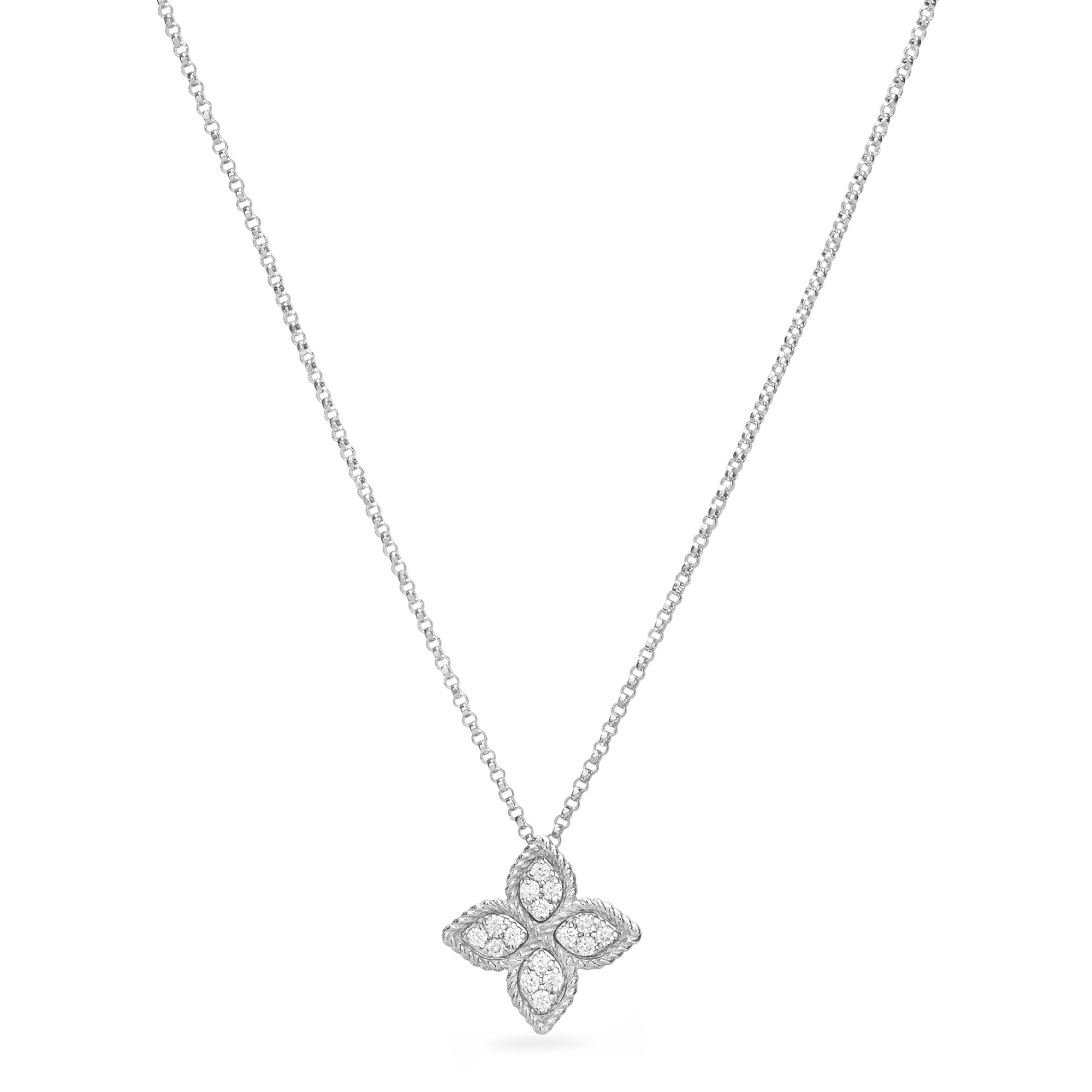 Roberto Coin 18ct White Gold 0.18ct Princess Flower Diamond Necklace  ADR777CL0680