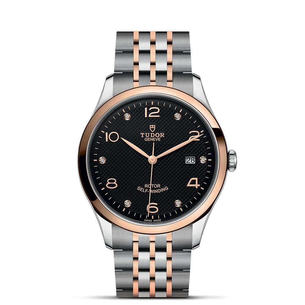 Rose gold watch 2024 with black dial