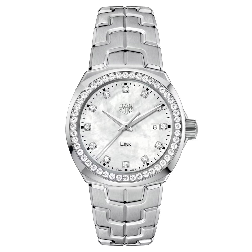 TAG Heuer Link 32mm MOP Diamond Dot Dial Ladies Quartz Watch WBC1316.B