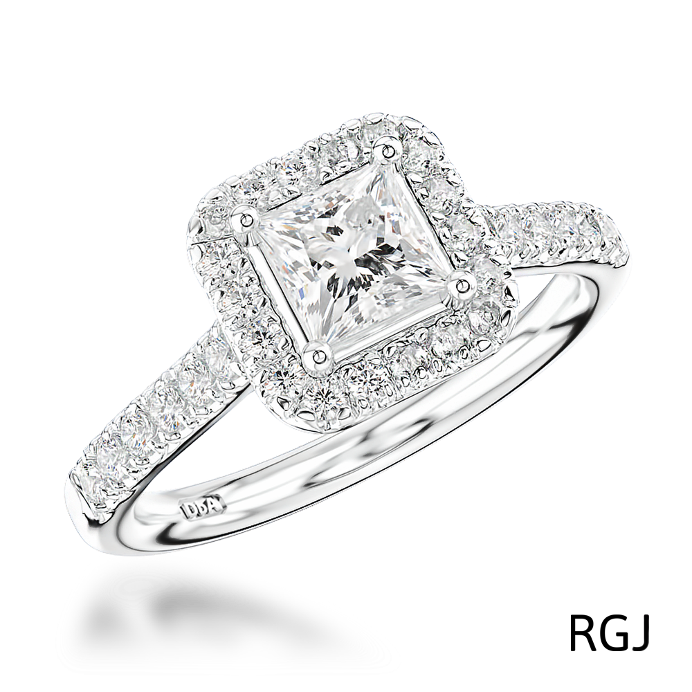 The Skye Platinum Princess Cut Diamond Engagement Ring With Diamond Ha