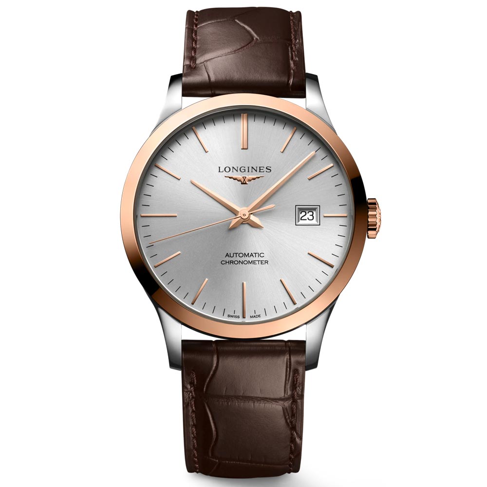 Longines Record Collection 40mm Silver Dial 18ct Rose Gold Capped Stee