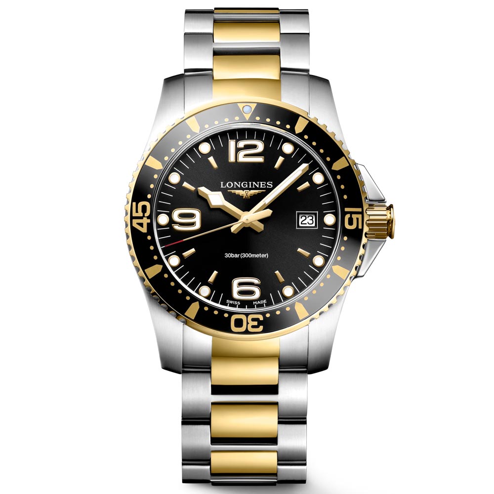 Longines HydroConquest 41mm Black Dial Yellow PVD Steel Quartz Gents W