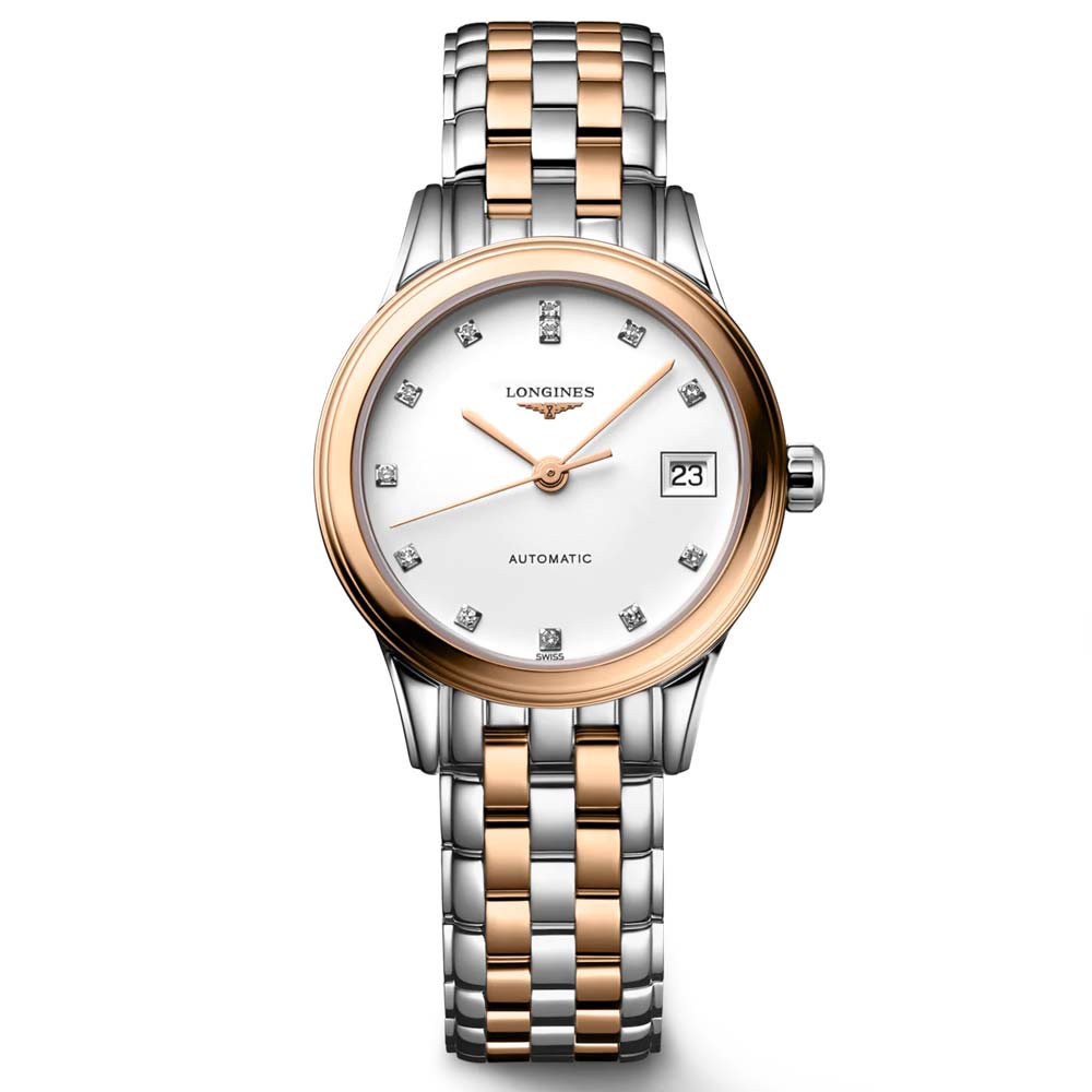 Longines Flagship 26mm White Dial Rose PVD Steel Diamond Automatic Lad