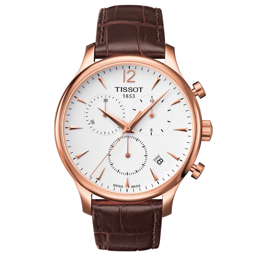 Tissot Tradition Chronograph 42mm Silver Dial Rose Gold PVD Steel Gent