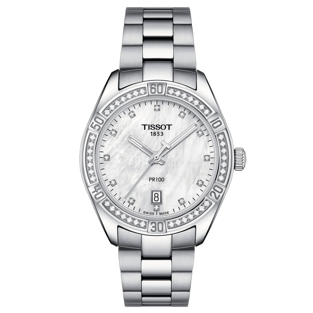 Tissot PR 100 Sport Chic 36mm MOP Diamond Dot Dial Ladies Quartz Watch