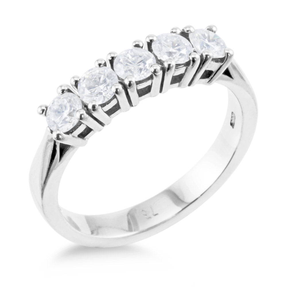 Platinum 0.73ct Round Brilliant Cut Diamond Five Stone Half Eternity Ring