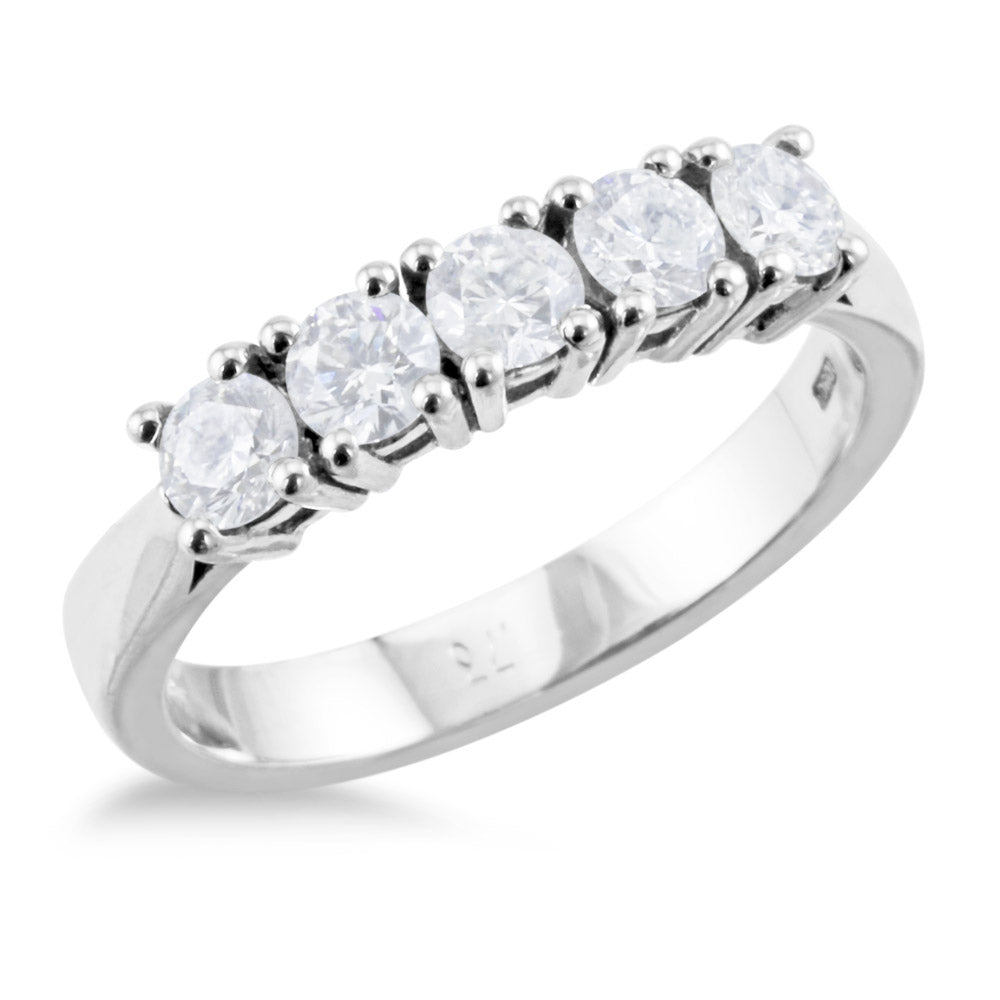 Platinum 0.73ct Round Brilliant Cut Diamond Five Stone Half Eternity Ring