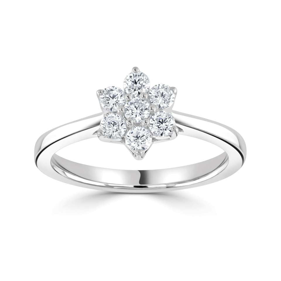 Platinum 0.50ct Round Brilliant Cut Diamond Seven Stone Flower Ring