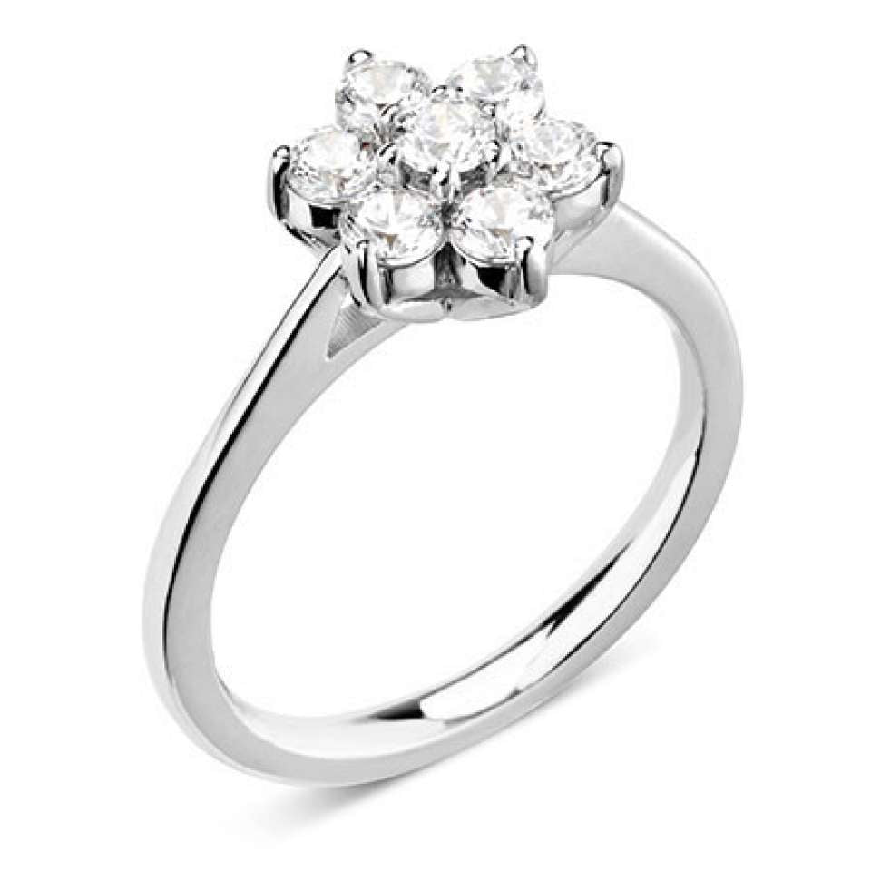 Platinum 0.50ct Round Brilliant Cut Diamond Seven Stone Flower Ring