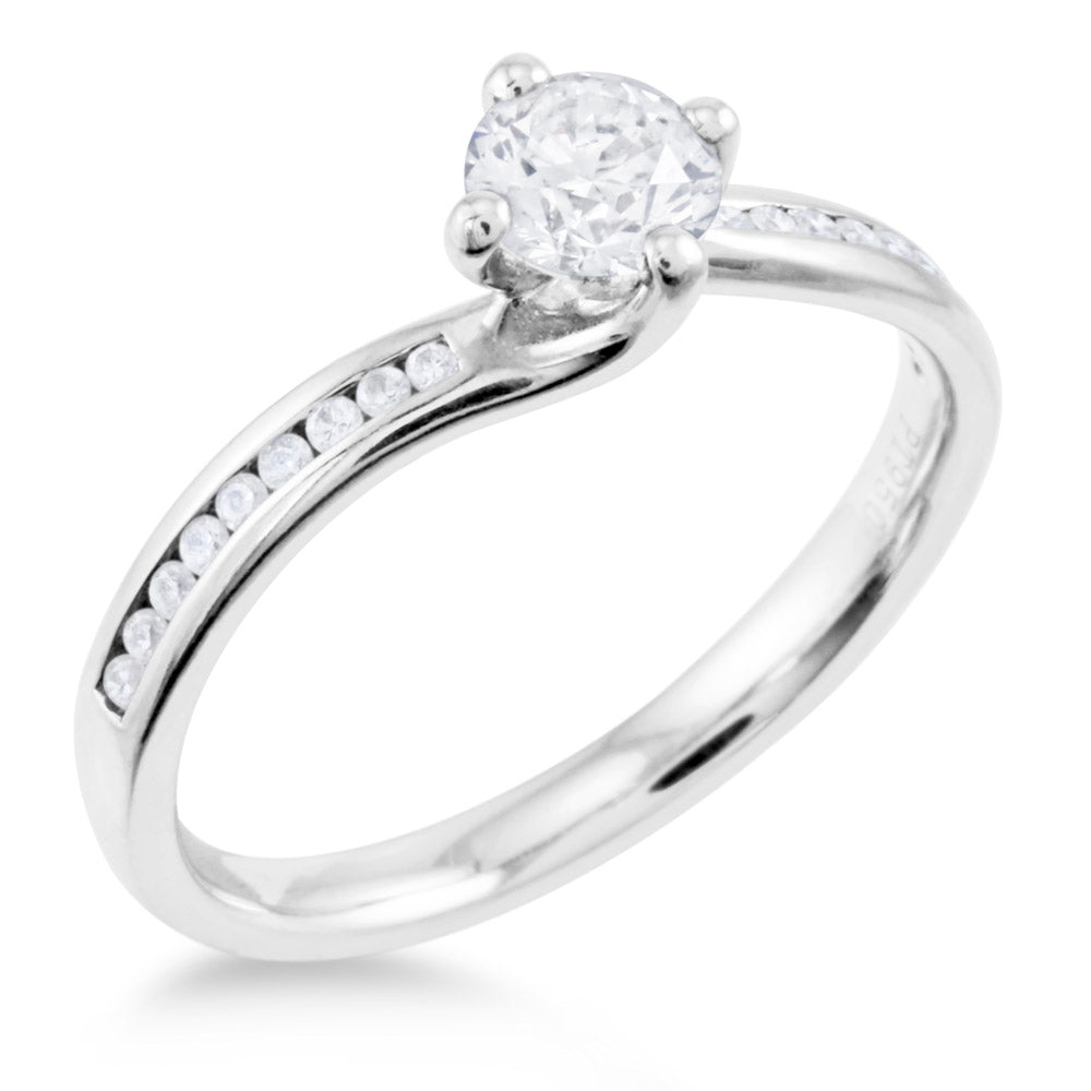 The Kalmia Platinum Round Brilliant Cut Diamond Solitaire Engagement Ring With Diamond Set Shoulders