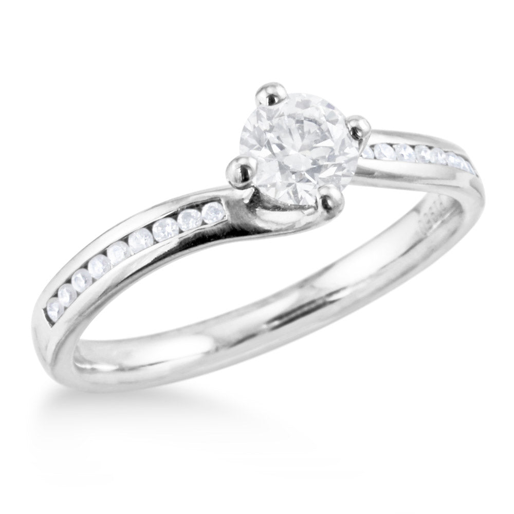 The Kalmia Platinum Round Brilliant Cut Diamond Solitaire Engagement Ring With Diamond Set Shoulders