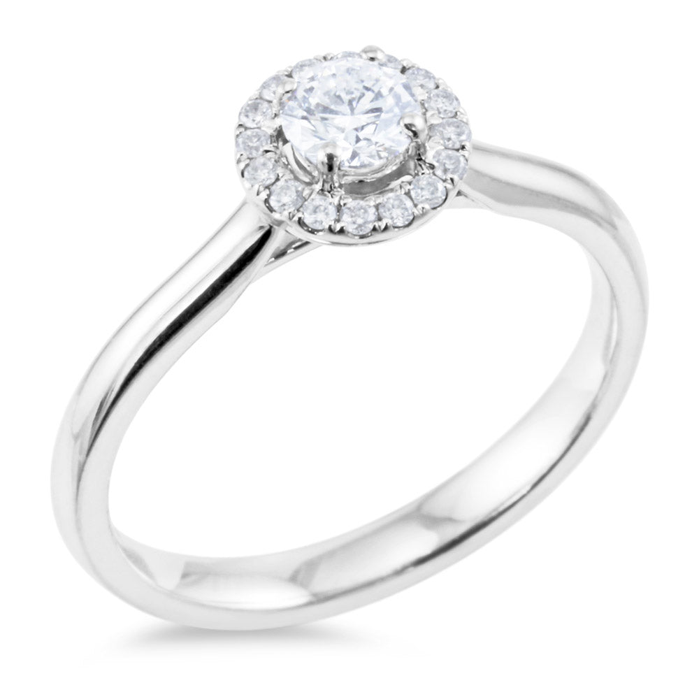 The Protea Platinum Round Brilliant Cut Diamond Engagement Ring With Diamond Halo