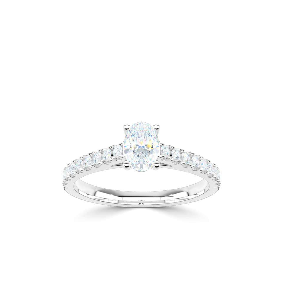 The Everlasting Platinum Oval Cut Diamond Engagement Ring With Diamond Set Shoulders