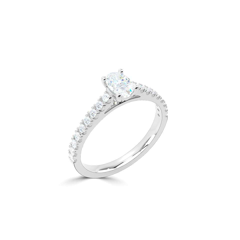 The Everlasting Platinum Oval Cut Diamond Engagement Ring With Diamond Set Shoulders