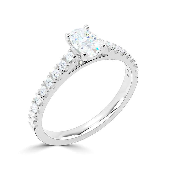 The Everlasting Platinum Oval Cut Diamond Engagement Ring With Diamond Set Shoulders