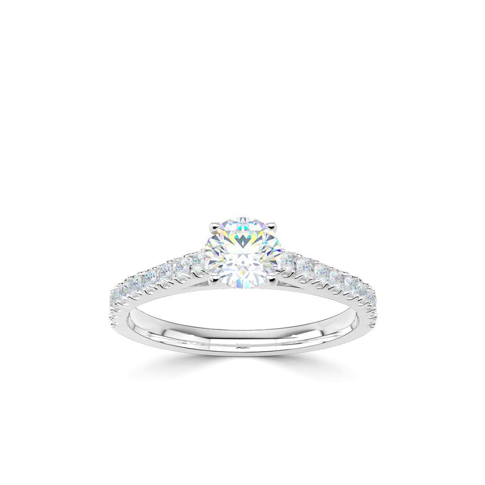 The Cherish Platinum Round Brilliant Cut Diamond Solitaire Engagement Ring With Diamond Set Shoulders