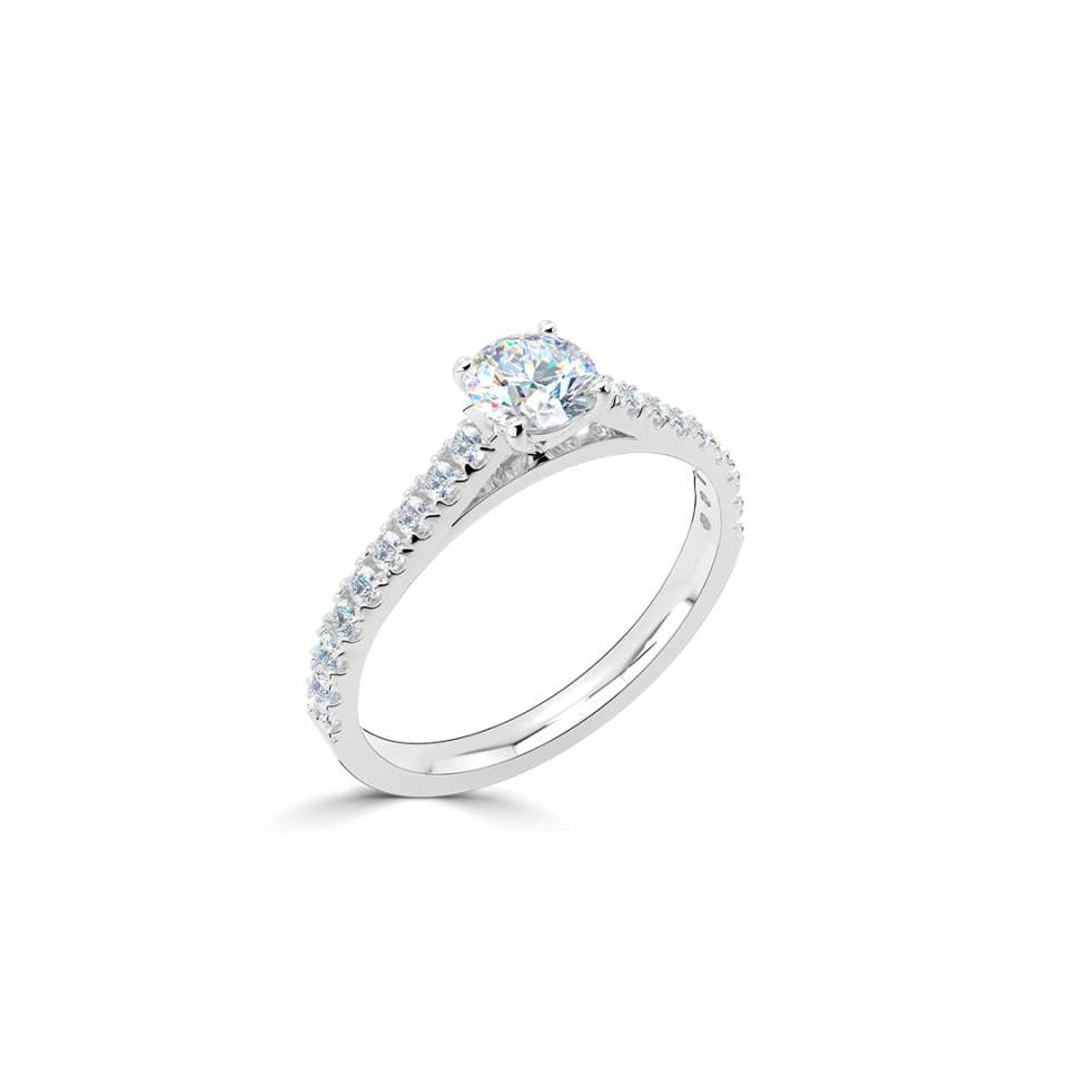 The Cherish Platinum Round Brilliant Cut Diamond Solitaire Engagement Ring With Diamond Set Shoulders