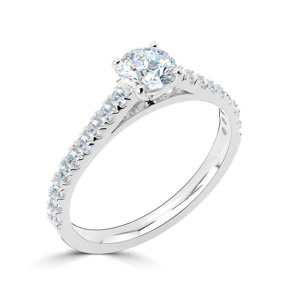 The Cherish Platinum Round Brilliant Cut Diamond Solitaire Engagement Ring With Diamond Set Shoulders