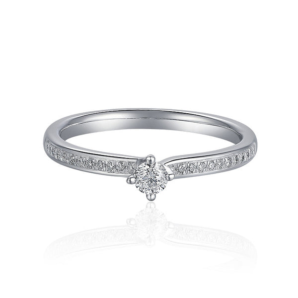 Platinum 0.33ct Round Brilliant Cut Diamond Solitaire Engagement Ring With Diamond Set Shoulders