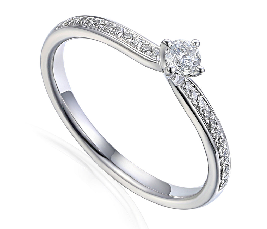 Platinum 0.33ct Round Brilliant Cut Diamond Solitaire Engagement Ring With Diamond Set Shoulders