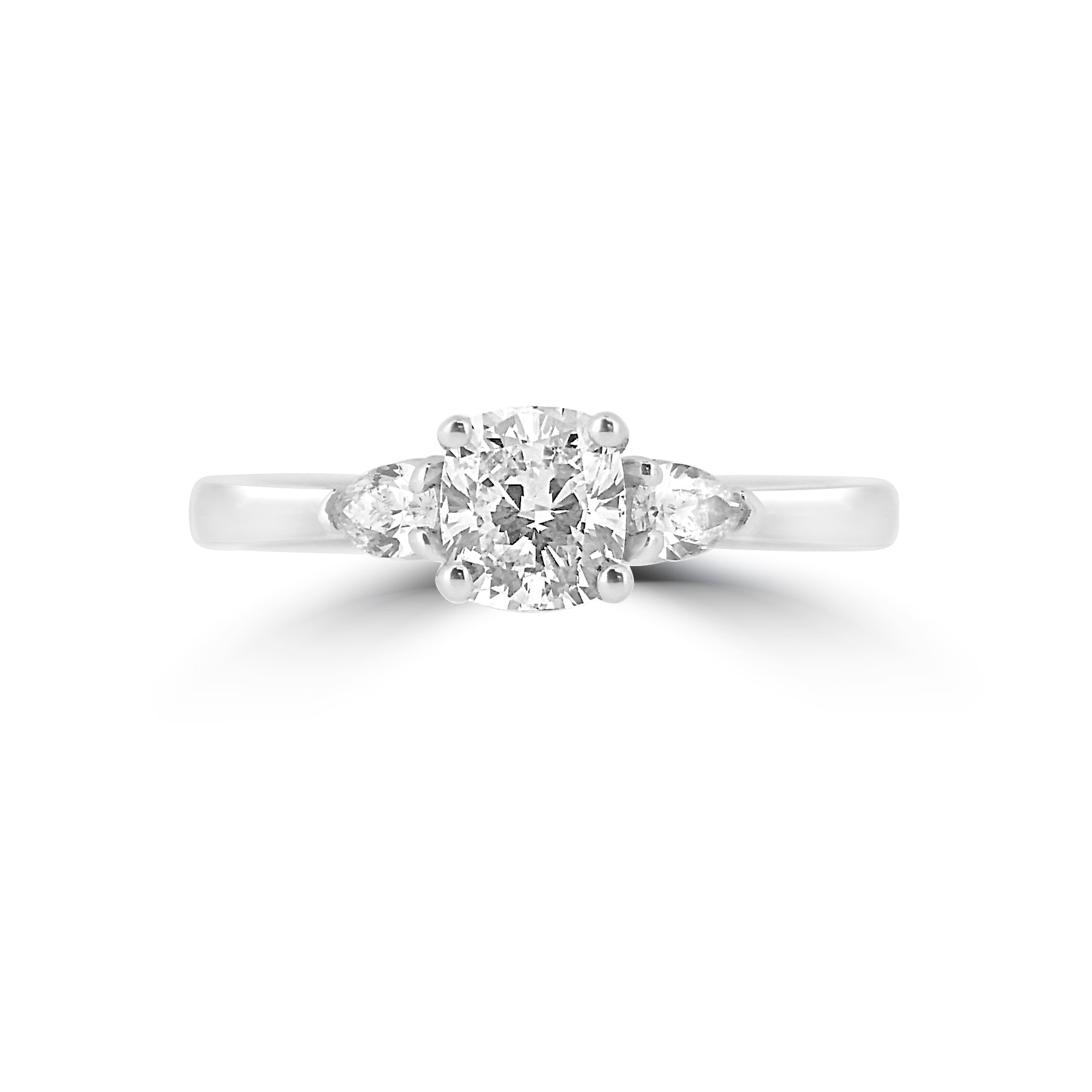 Platinum 1.00ct Cushion And Pear Cut Three Stone Diamond Engagement Ring