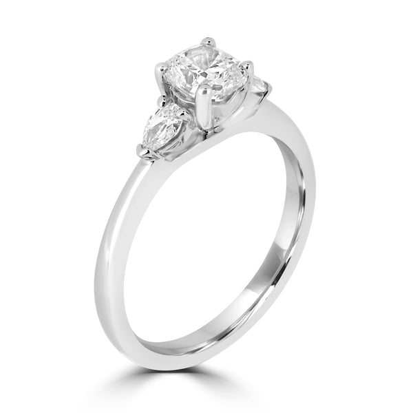 Platinum 1.00ct Cushion And Pear Cut Three Stone Diamond Engagement Ring