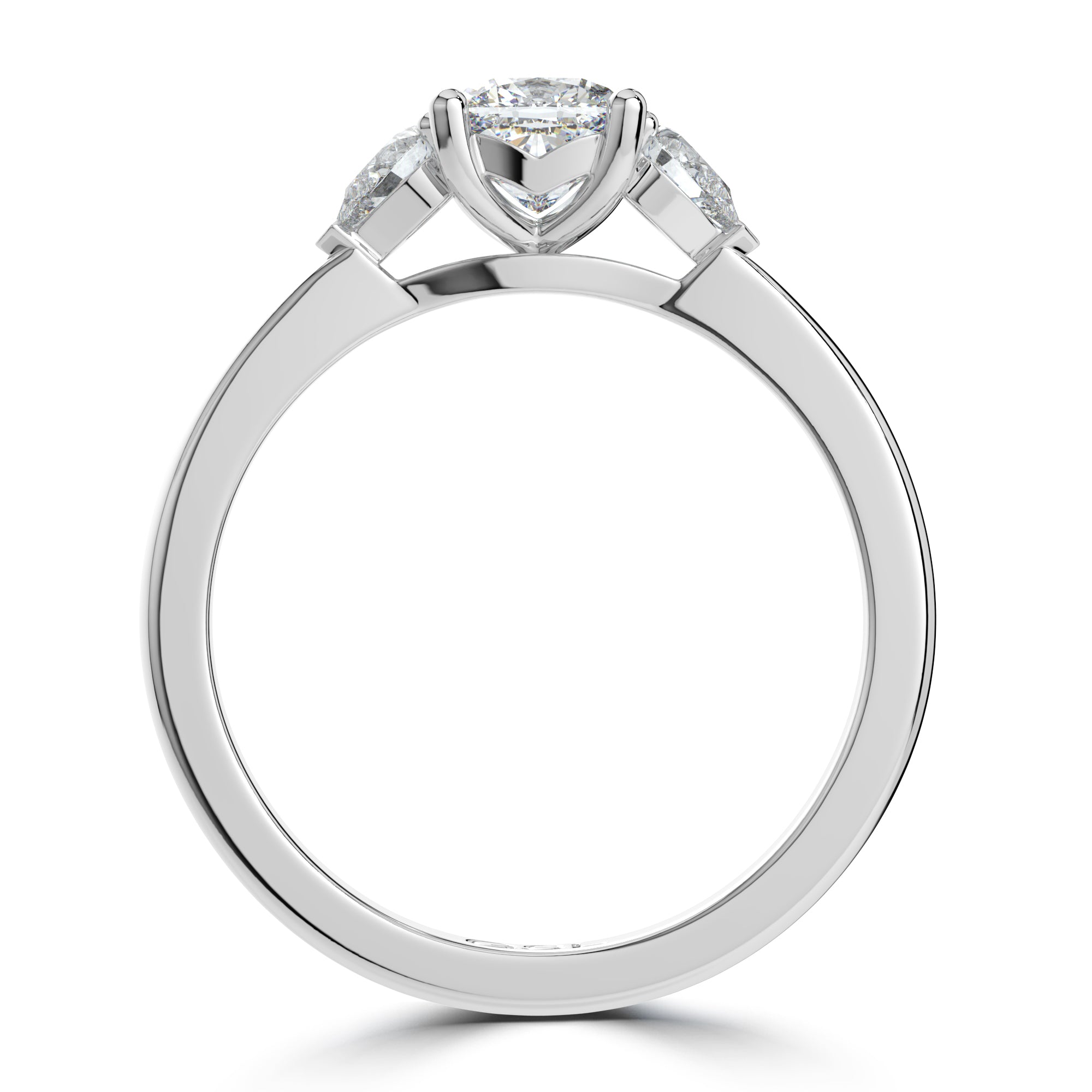 Platinum 1.00ct Cushion And Pear Cut Three Stone Diamond Engagement Ring