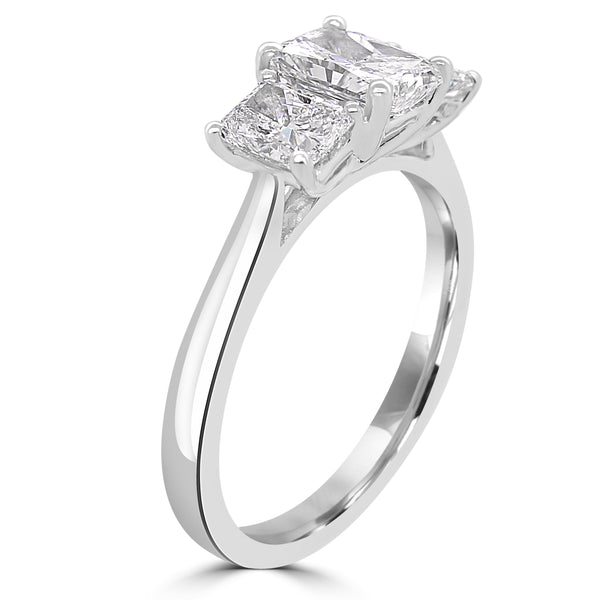 Platinum 0.79ct Radiant Cut Diamond Three Stone Engagement Ring