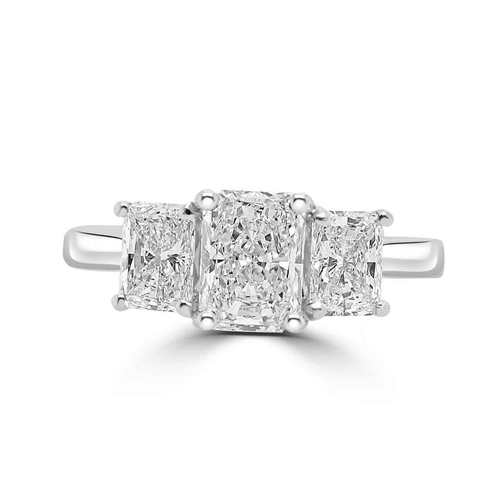 Platinum 0.79ct Radiant Cut Diamond Three Stone Engagement Ring