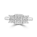 Platinum 0.79ct Radiant Cut Diamond Three Stone Engagement Ring