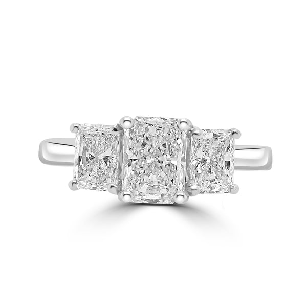 Platinum 0.79ct Radiant Cut Diamond Three Stone Engagement Ring