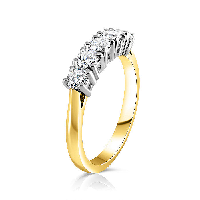 18ct Yellow And White Gold 1.00ct Round Brilliant Cut Five Stone Ring