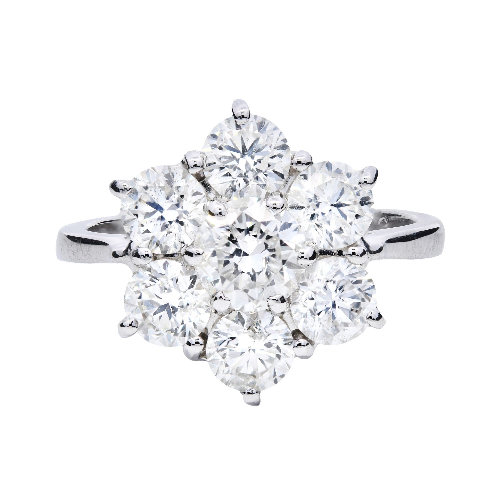 18ct White Gold 1.00ct Round Brilliant Cut Diamond Seven Stone Flower Ring