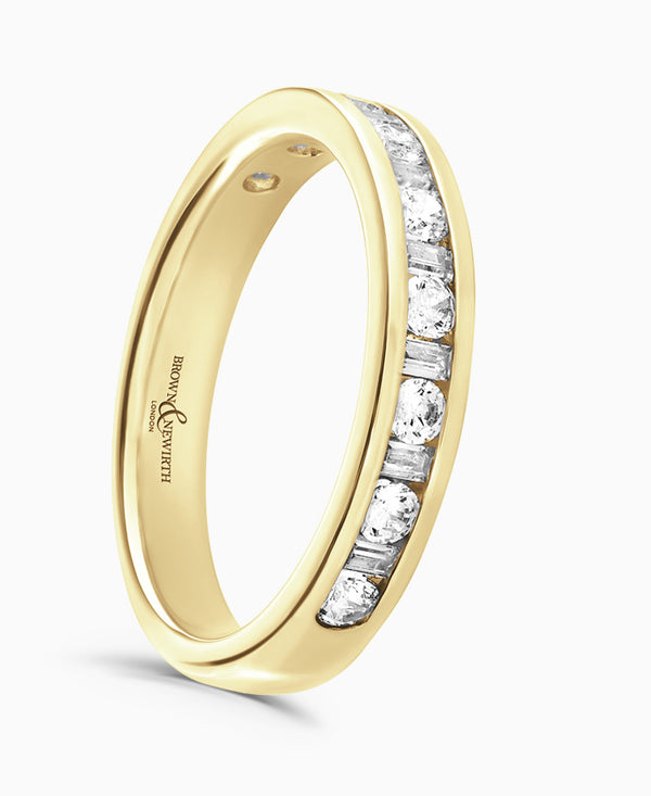 18ct Yellow Gold 0.33ct Round Brilliant And Baguette Cut Diamond Channel Set Half Eternity Ring