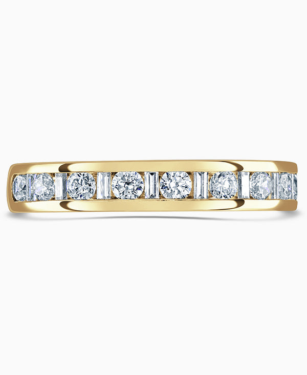 18ct Yellow Gold 0.33ct Round Brilliant And Baguette Cut Diamond Channel Set Half Eternity Ring