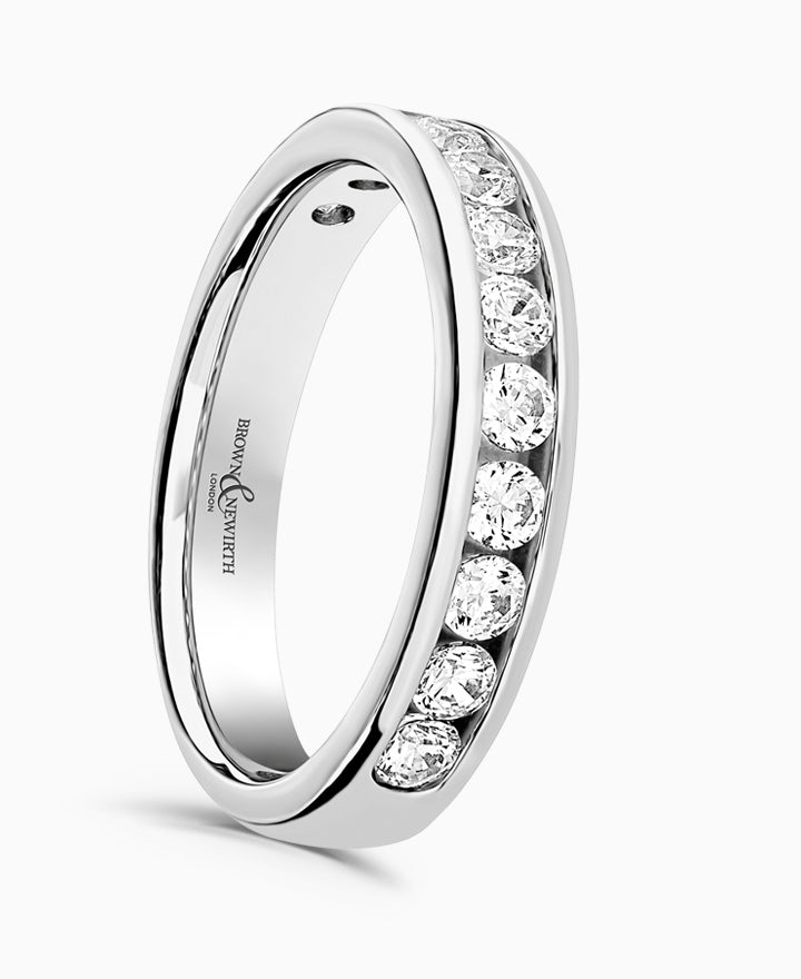 Platinum 0.75ct Round Brilliant Cut Diamond Channel Set Half Eternity Ring