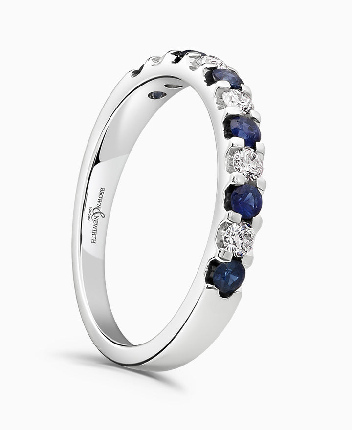 18ct White Gold 0.25ct Blue Sapphire And Diamond Claw Set Half Eternity Ring