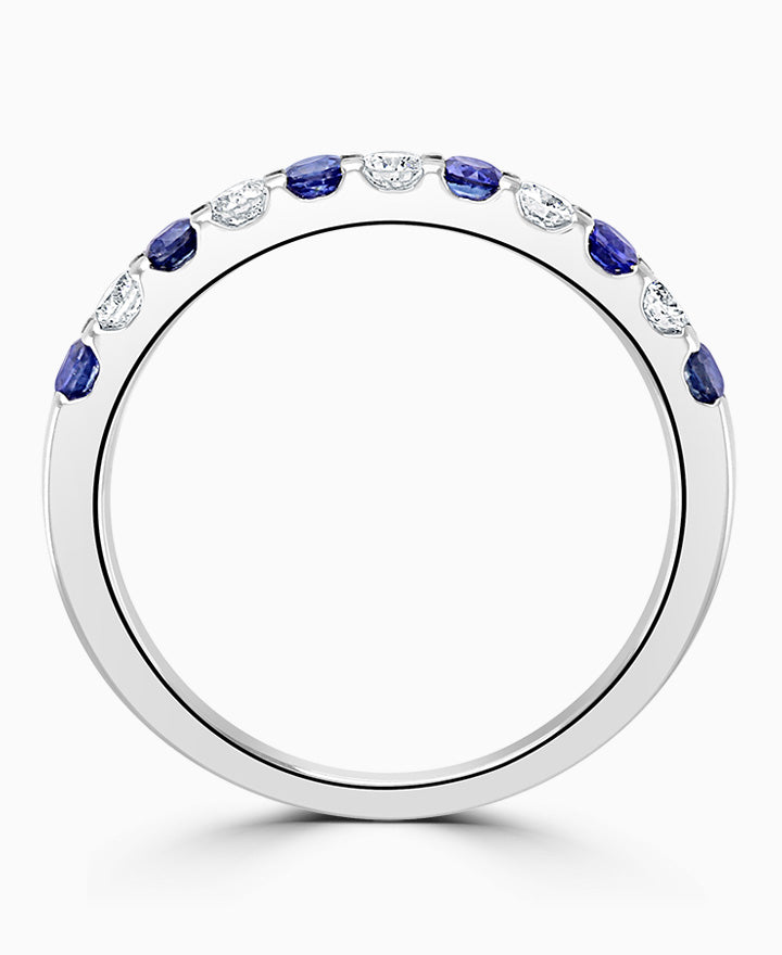 18ct White Gold 0.25ct Blue Sapphire And Diamond Claw Set Half Eternity Ring