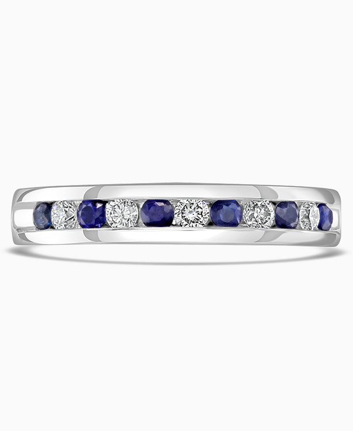 18ct White Gold 0.25ct Blue Sapphire And Diamond Channel Set Half Eternity Ring