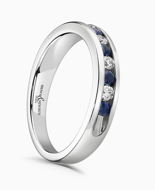 18ct White Gold 0.25ct Blue Sapphire And Diamond Channel Set Half Eternity Ring