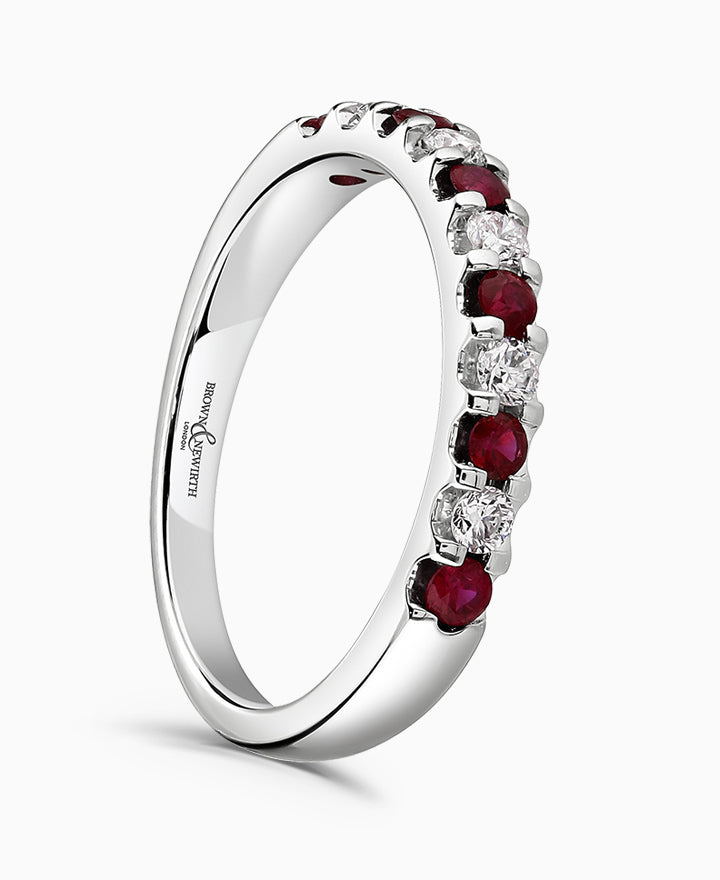 18ct White Gold 0.50ct Ruby And Diamond Claw Set Half Eternity Ring