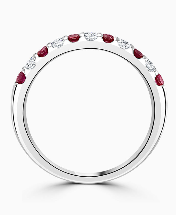 18ct White Gold 0.50ct Ruby And Diamond Claw Set Half Eternity Ring