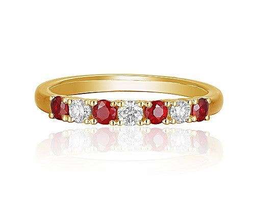 18ct Yellow Gold 0.25ct Ruby And 0.19ct Diamond Round Brilliant Cut Seven Stone Ring