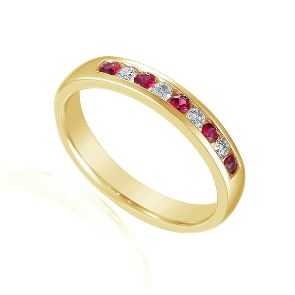18ct Yellow Gold 0.16ct Ruby And 0.12ct Diamond Half Eternity Ring