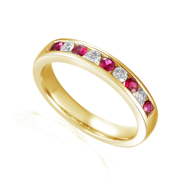 18ct Yellow Gold 0.31ct Ruby And 0.20ct Diamond Half Eternity Ring
