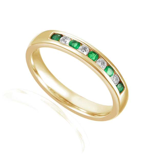 18ct Yellow Gold 0.14ct Emerald And 0.13ct Diamond Half Eternity Ring