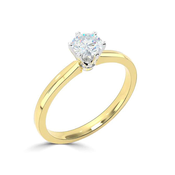 The Round Brilliant Cut Six Claw 9ct Yellow And White Gold Laboratory Grown Diamond Solitaire Engagement Ring