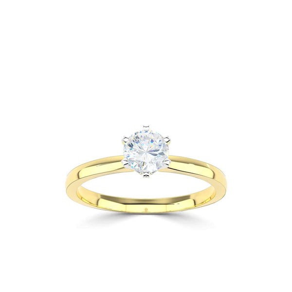 The Round Brilliant Cut Six Claw 9ct Yellow And White Gold Laboratory Grown Diamond Solitaire Engagement Ring