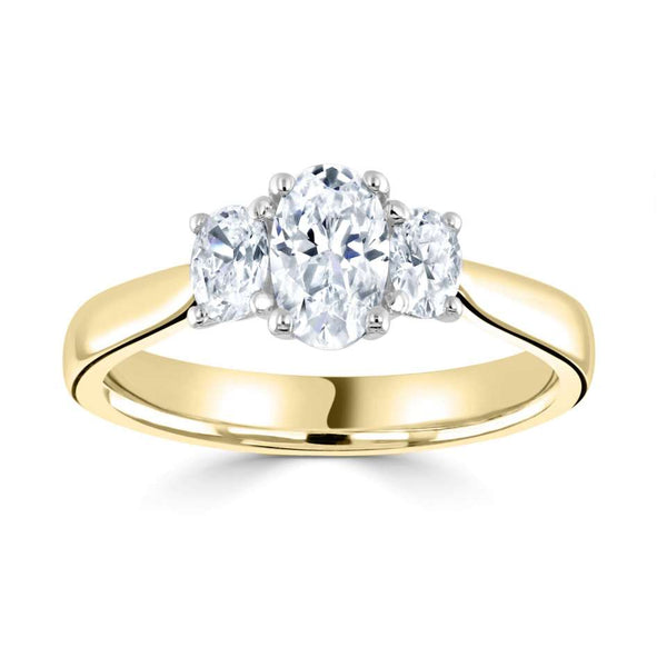 The Oval Cut 9ct Yellow And White Gold Laboratory Grown Diamond Three Stone Engagement Ring