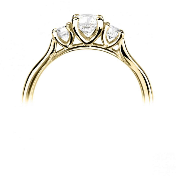 The Round Brilliant Cut 9ct Yellow Gold Laboratory Grown Diamond Three Stone Engagement Ring
